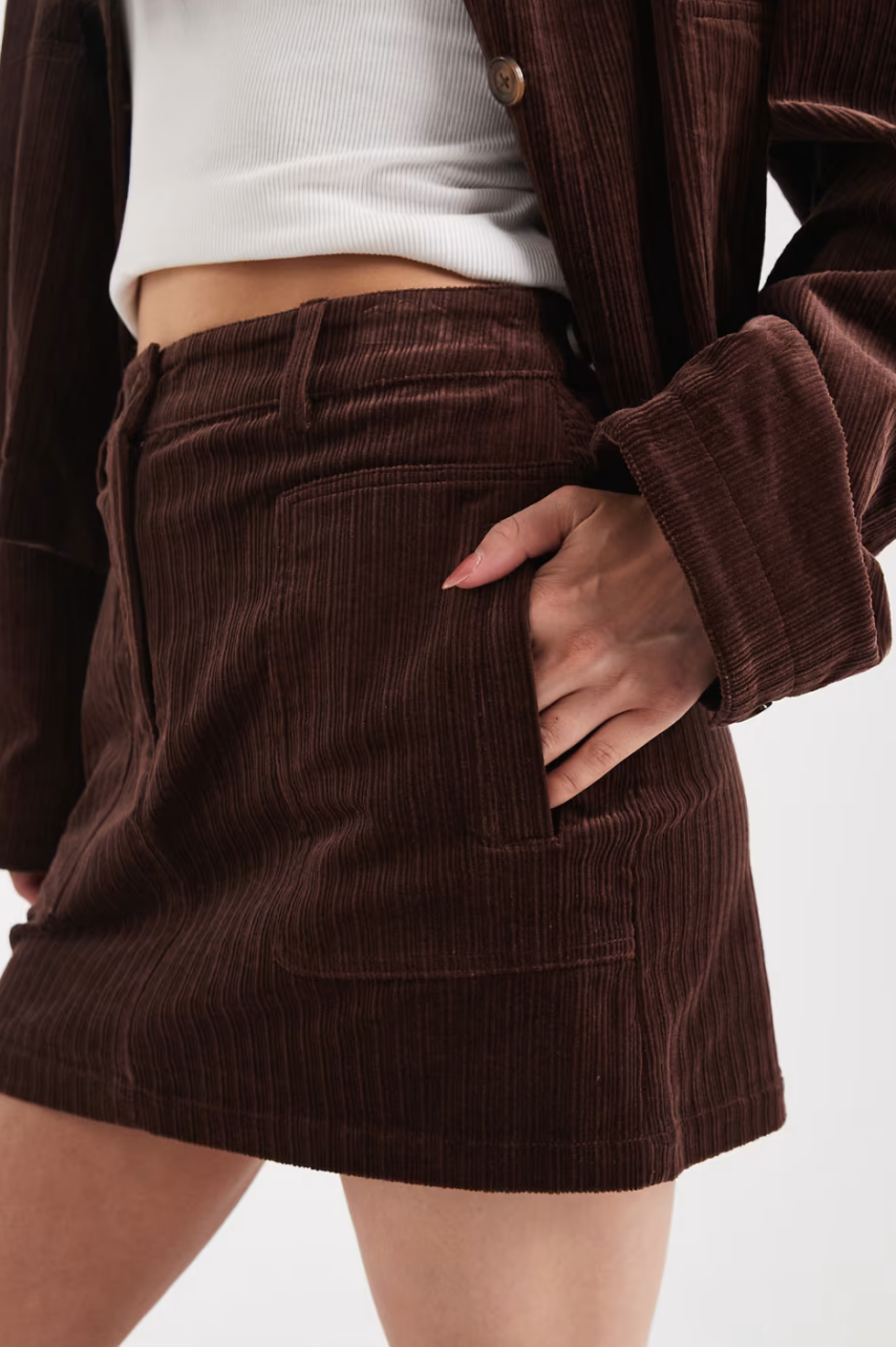 ASOS DESIGN cord mini skirt in brown corduroy