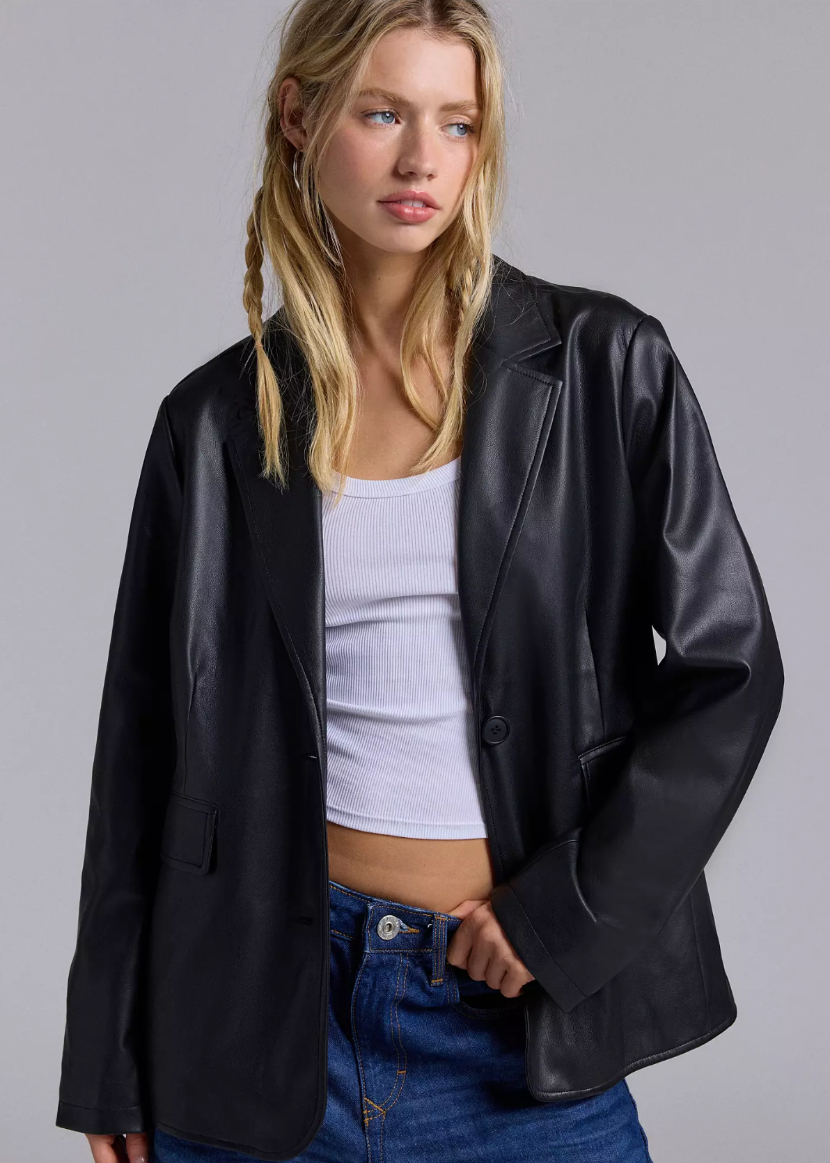 Urban Outfitters faux-leather blazer in black